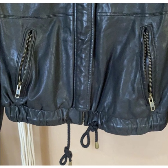Joie Cropped Black Leather Bomber Jacket XS - Picture 6 of 8